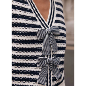 Stripe Cotton Bow Cardigan